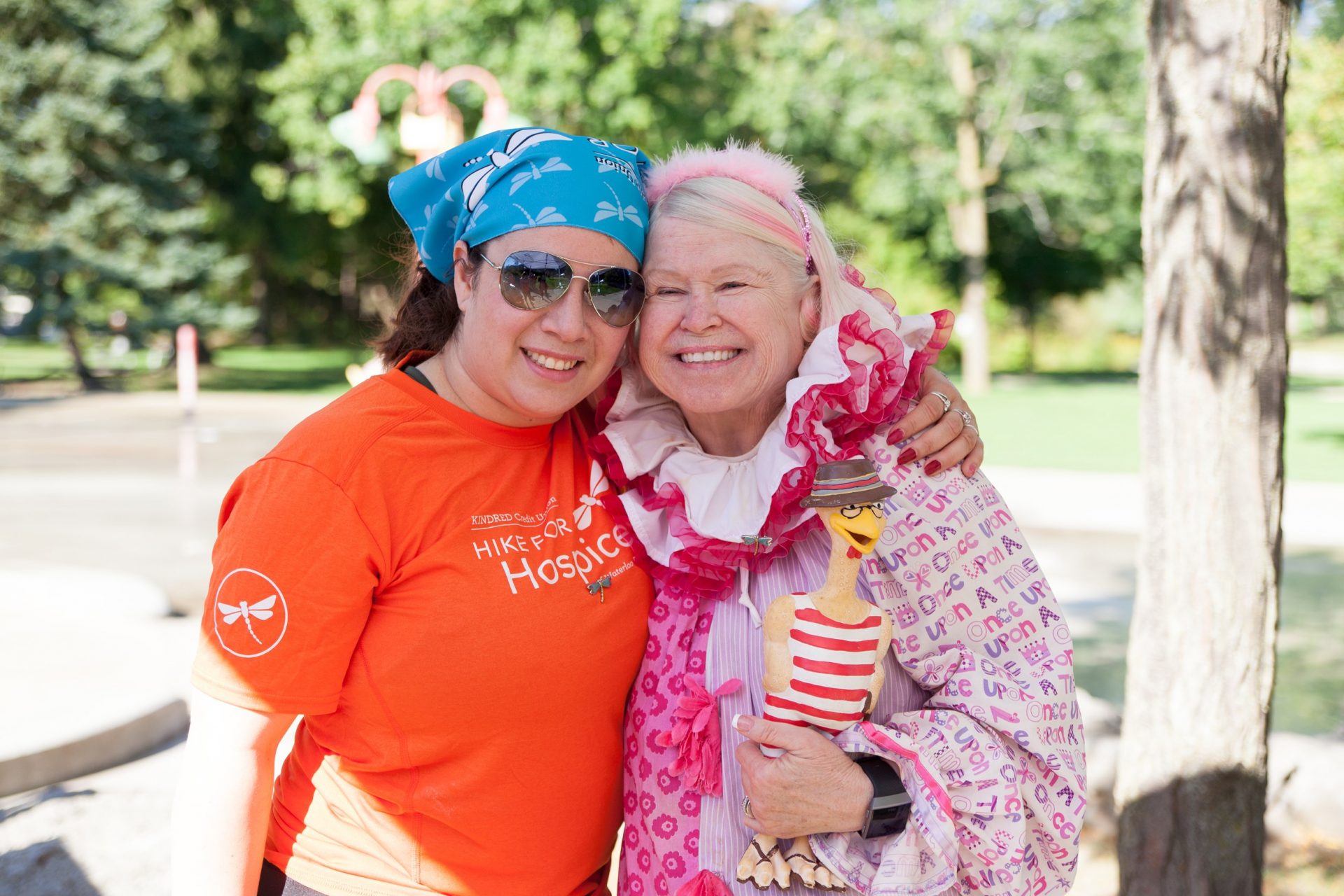 clown with hiker Hike and Bike for Hospice