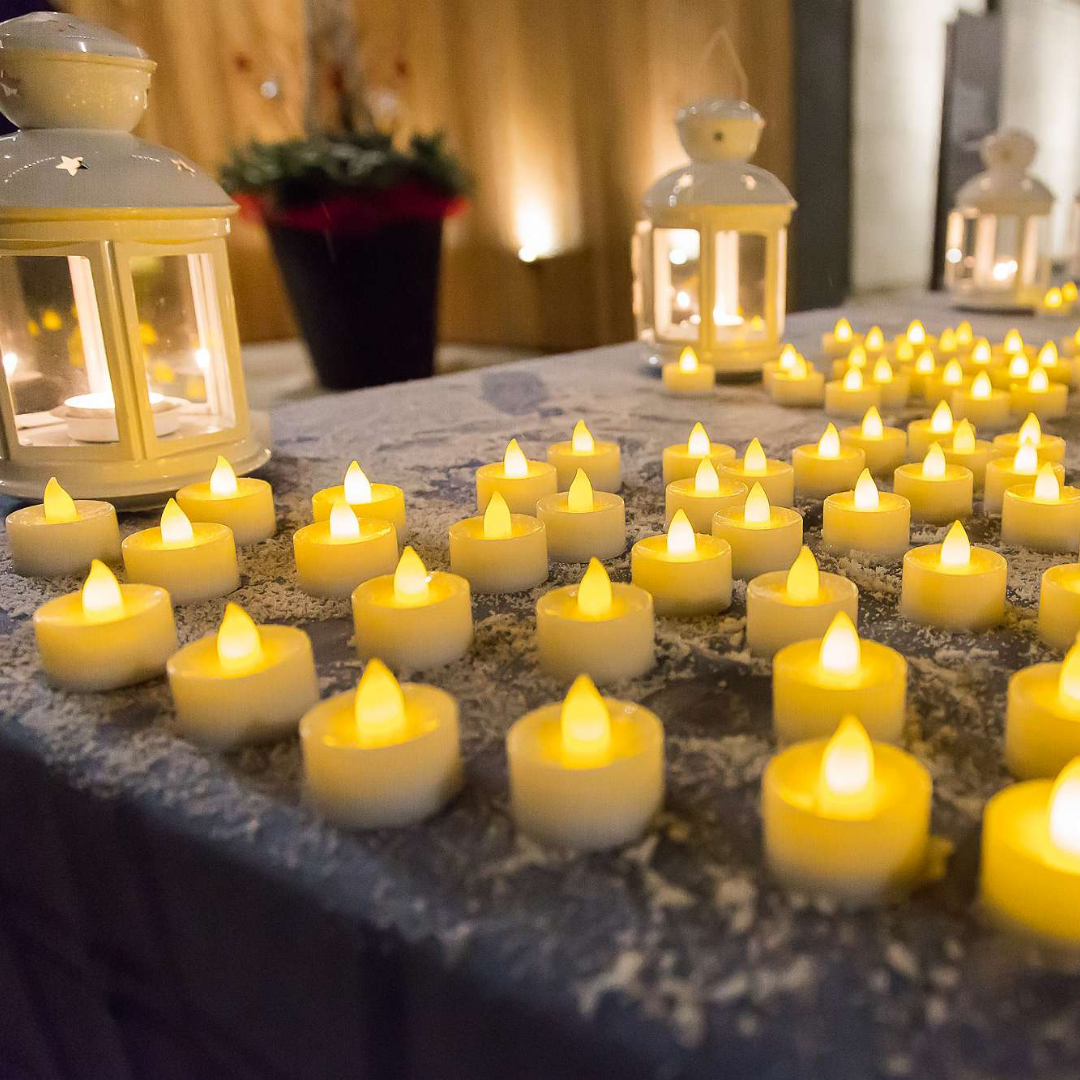 Tea lights on a table