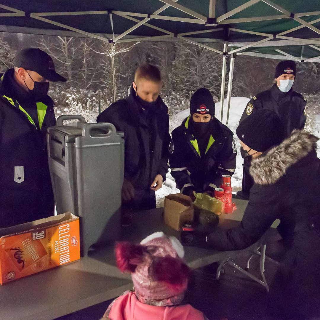 Waterloo Firefighters hand out hot chocolate at the Lights of Love event