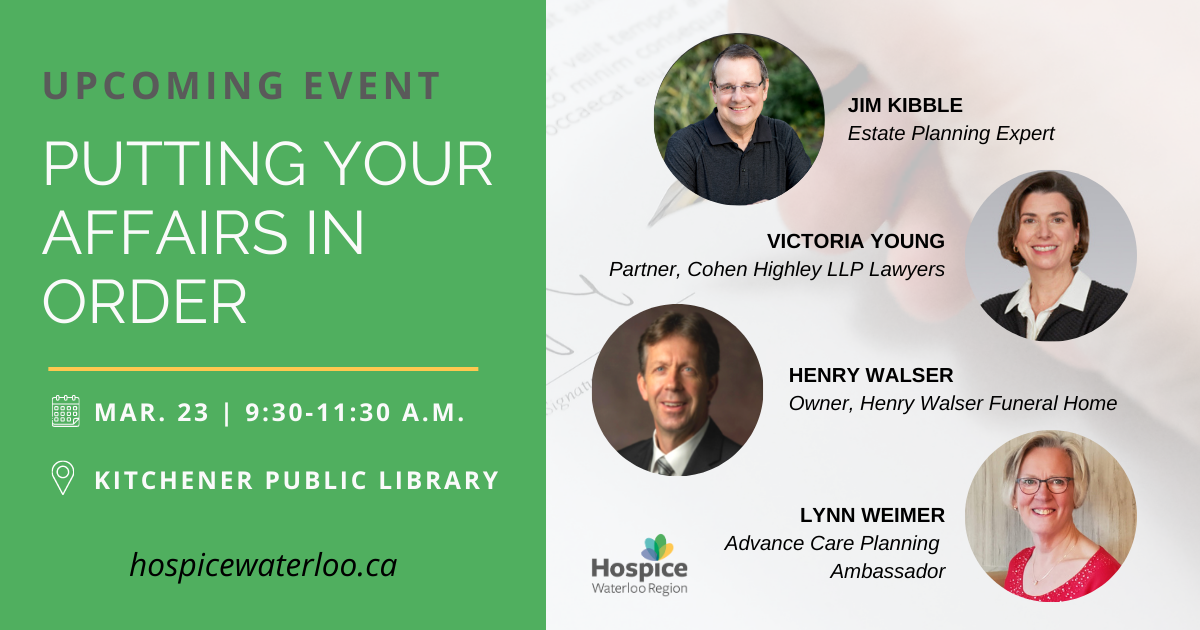 Graphic for ACP Event: Putting Your Affairs in Order, featuring photos of the four speakers