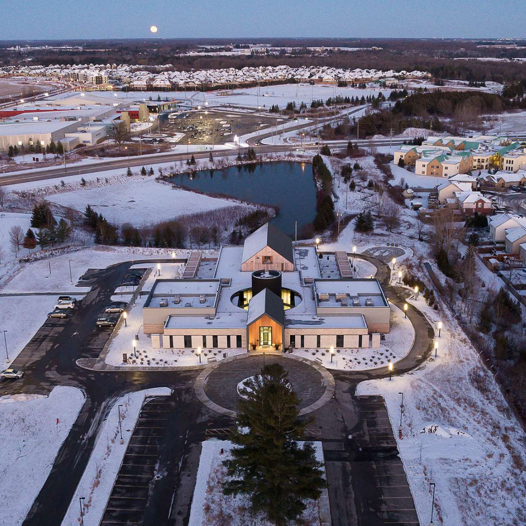 Overhead drone shot of The Gies Family Centre, Hospice Waterloo Region