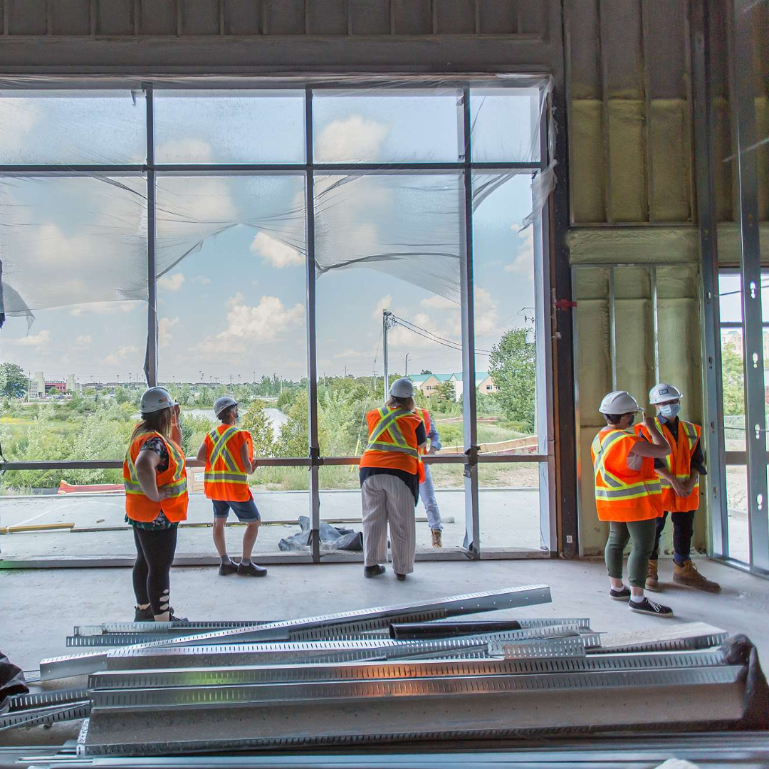 6 HWR staff getting a tour of The Gies Family Centre, which is under construction