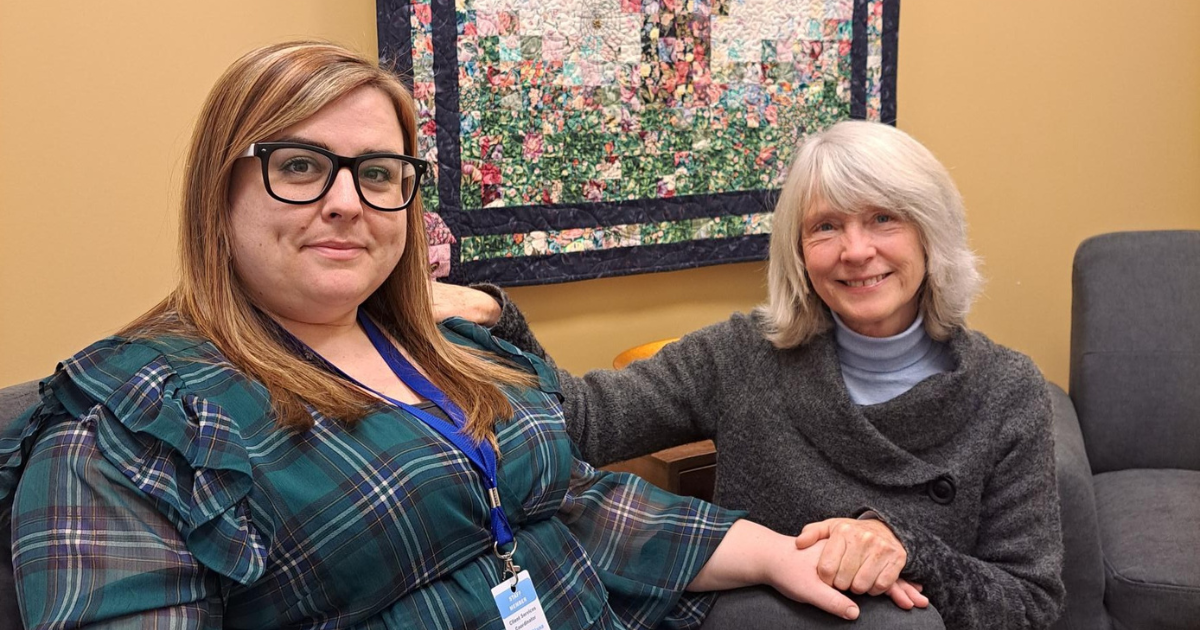 Reiki & Therapeutic Touch practitioner & volunteer, Peggy Hallman (right) with Client Services Coordinator, Alana.