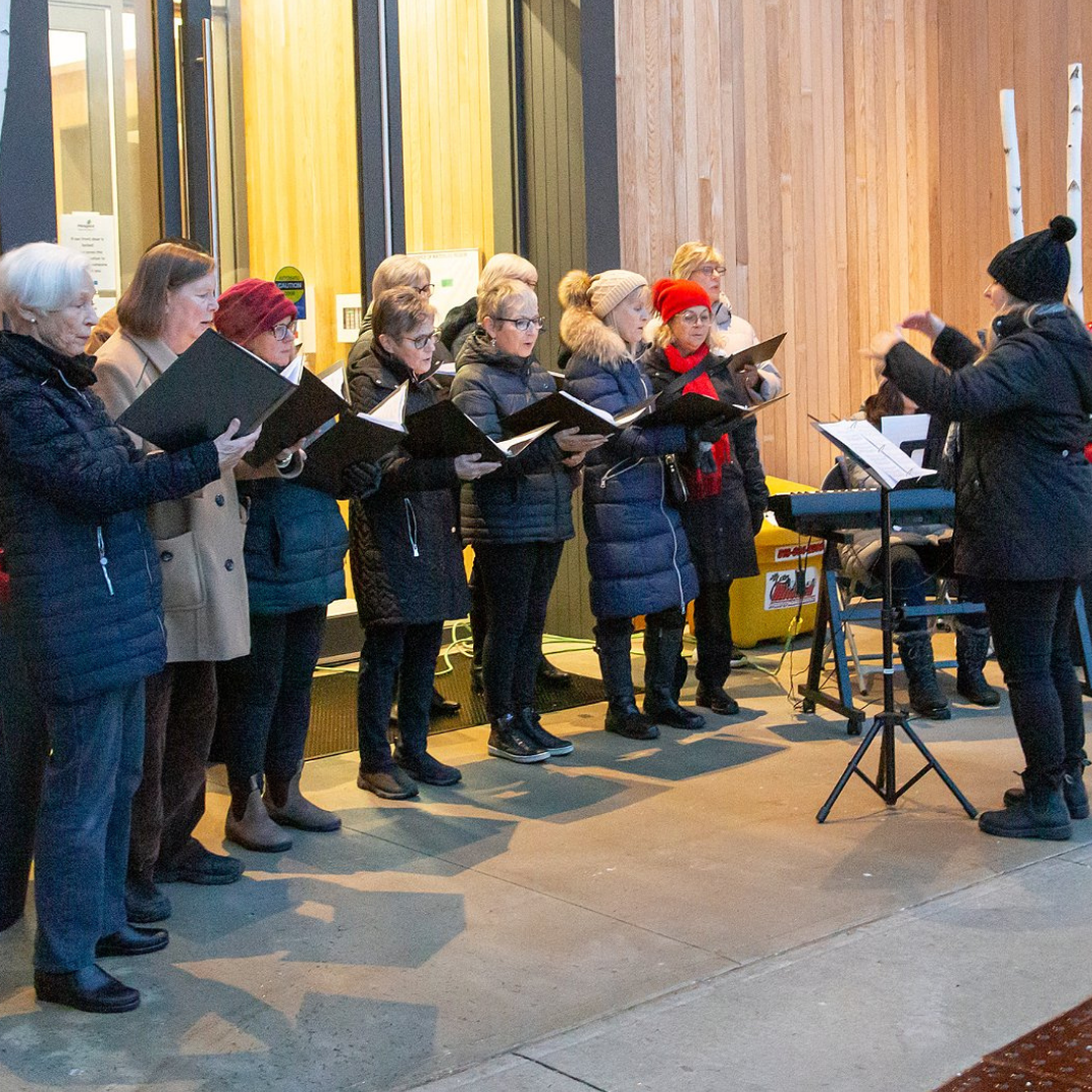 A choir performs.